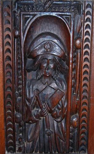 St Levan bench end pilgrim
